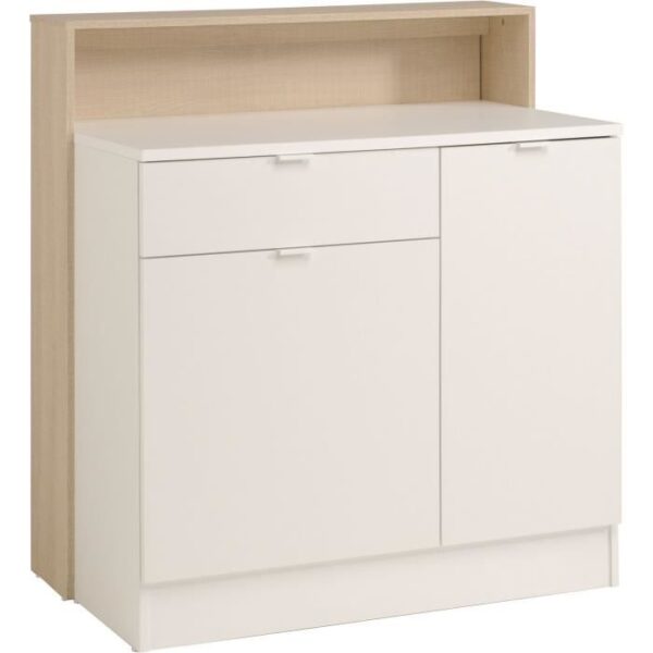 KEY - Meuble multifonctions - Module cuisine 2 portes 1 tiroir / Bar / Travail - 103,5 x 59 x 115 cm - Chene / Blanc - PARISOT