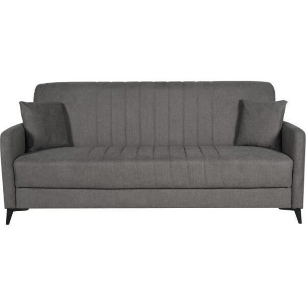 Canapé convertible - 3 places  - ENZO - Tissu taupe - 2 coussins - Coffre de rangement -  211 x 92 x 98 cm