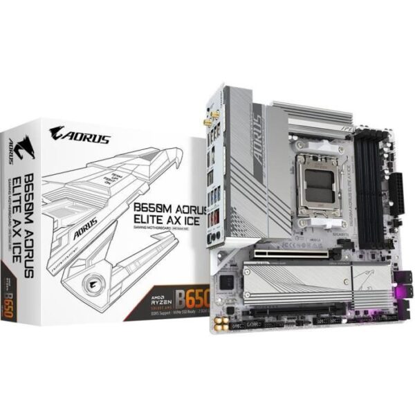 Carte mere - GIGABYTE - B650M AORUS ELITE AX ICE - Micro ATX - Wi-Fi 6E - DDR5 jusqu'a 8000 MHz