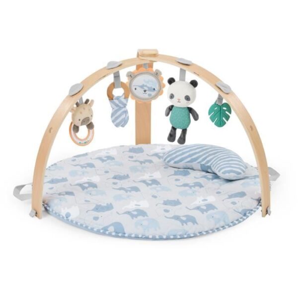 INGENUITY Tapis d'éveil bébé pliable Cosy Spot Elephant,coussin reversible, arche de jeux en bois, mirroir et jouets sensoriels bébé