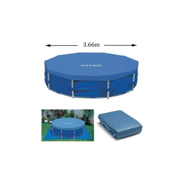 Bâche de protection pour piscine ronde Intex 28031 - Diametre 3,66m - Rabat 25cm - PVC - Bleu