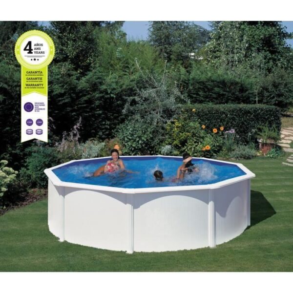 GRE - Kit Piscine hors sol acier ronde blanche Ø480 x 132 cm (Livrée avec filtre a sable et échelle)