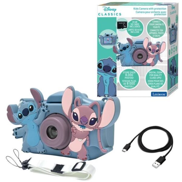 LEXIBOOK - Appareil photo pour enfant avec protection - 4 en 1 - Disney Stitch - carte mémoire incluse