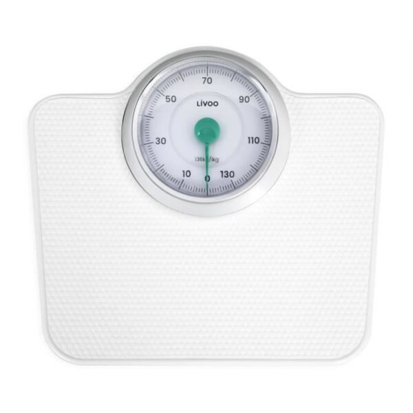 Pese-personne mécanique rétro - LIVOO - DOM490 - Sans pile - Max 136 kg - Métal antidérapant - Blanc