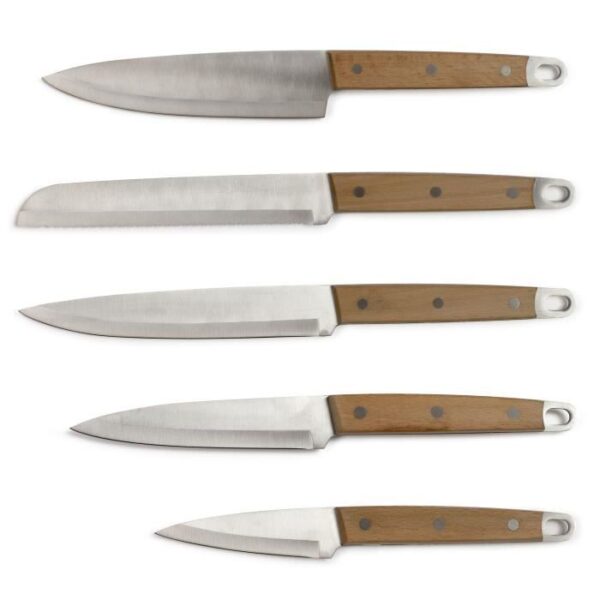 Set de 5 couteaux - LIVOO - MEC129 - Couteaux : chef, a pain, de cuisine, tranchelard et office - Acier inoxydable - Manche en hetre