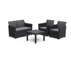 Salon de jardin en résine imitation rotin tressé - Noir - Avec table basse - KETER - 4 personnes - MARIE