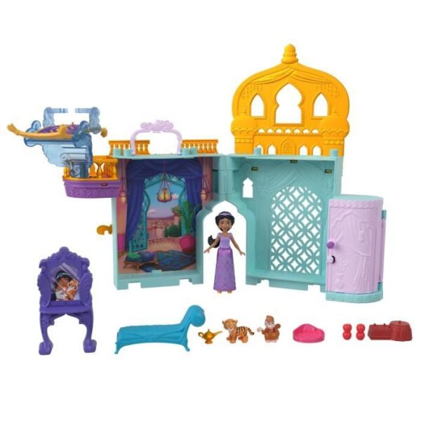 Disney Jasmine Histoires a Empiler Coffret de maison de poupée Palais de Jasmine avec Mini-poupée et 2 Animaux, Aladdin, MATTEL