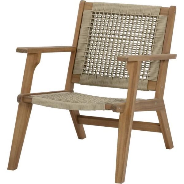 Fauteuil de jardin bas en bois d'Acacia FSC et en corde - MERIDA - Beige Kaki