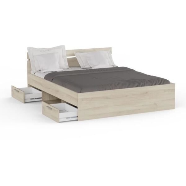 Demeyere Lit adulte MICHIGAN - 160 x 200 cm - Mulitiples rangements  - Chene brossé