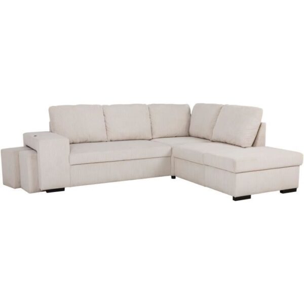Canapé d'angle convertible réversible - 4/5 places - MITCHELL - Tissu velours côtelé Pearl - Coffre, Poufs - 247 x 205 x 91 cm