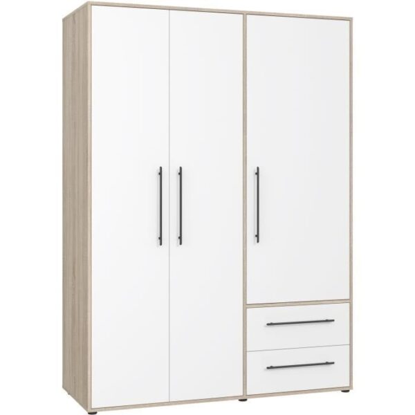 Armoire - Chene Sonoma / Blanc mat - 3 portes - L144,4 x P58,8 x H200cm - MOKKARIS