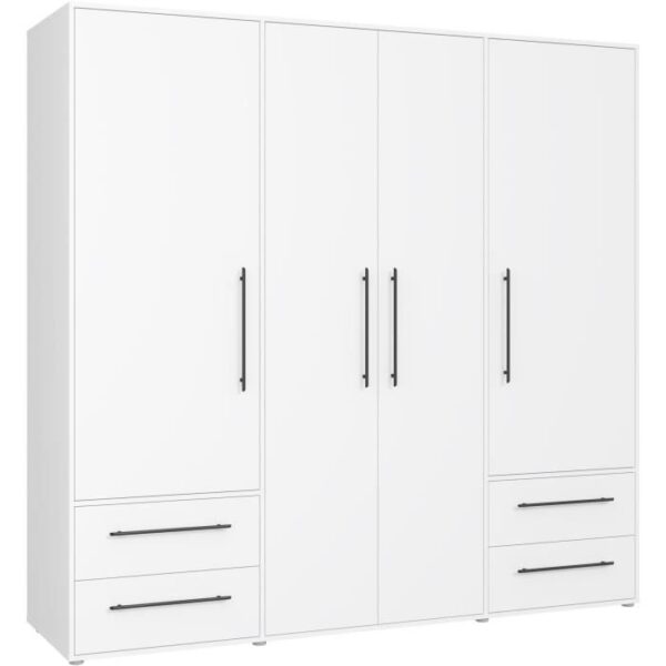 Armoire - Blanc mat - 4 portes battantes - L205,9 x P58,8 x H 200cm - MOKKARIS