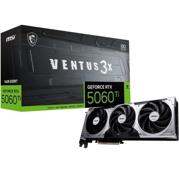 Carte graphique - MSI - VENTUS GeForce RTX 5060 TI 16G 3X OC NVIDIA 16 Go GDDR7
