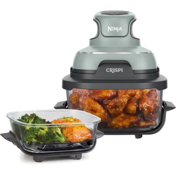 Friteuse sans huile portable NINJA - CRISPI - Récipients 1,4L et 3,8L - 4 programmes prédéfinis - 1700W - Sauge