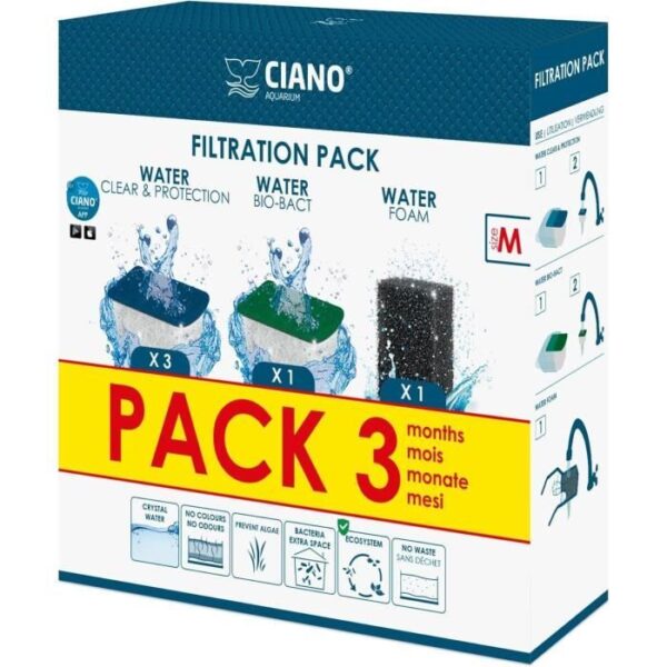 CIANO, Aquarium Consommables - Cartouches de Filtration de Rechange pour Filtre d'Aquarium- Pack 3 mois - Taille M