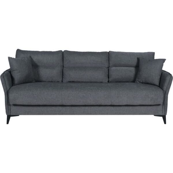 Canapé convertible 3 places  - OTTOWA - Tissu gris foncé - 2 coussins - Coffre de rangement -  217 x 92 x 85 cm
