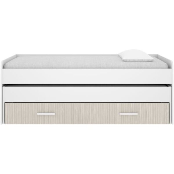 Lit gigogne - PEMA -  90 x 200 cm - Blanc / imitation lamelles