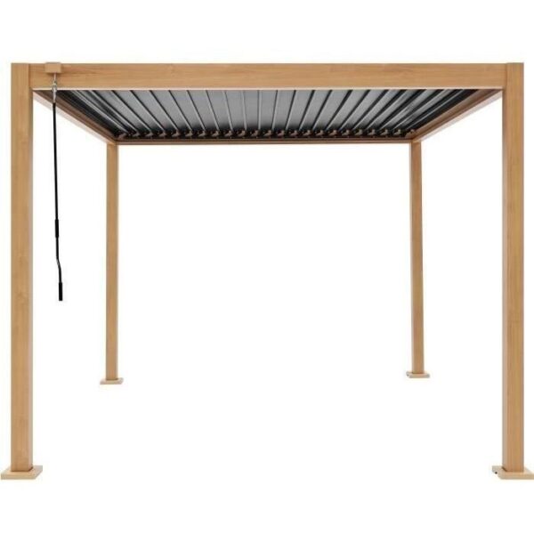 Pergola bioclimatique GAYA - Structure en aluminium et en acier - l300 x P300 x H240 cm - Aspect Bois
