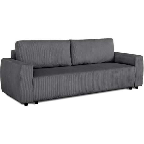 Canapé convertible - 3 places - PHARELL - Tissu Velours côtelé Anthracite - Coffre - 231 x 84 x 91 cm