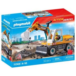 PLAYMOBIL 71749 Pelleteuse mécanique et ouvrier, Action Heroes, La construction, 31 pieces, Des 4 ans