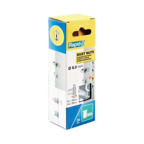 RAPID - M8 - Écrous a sertir pour vis Ø8mm - Blister de 20 + 1 Foret Ø11mm - (5001482)