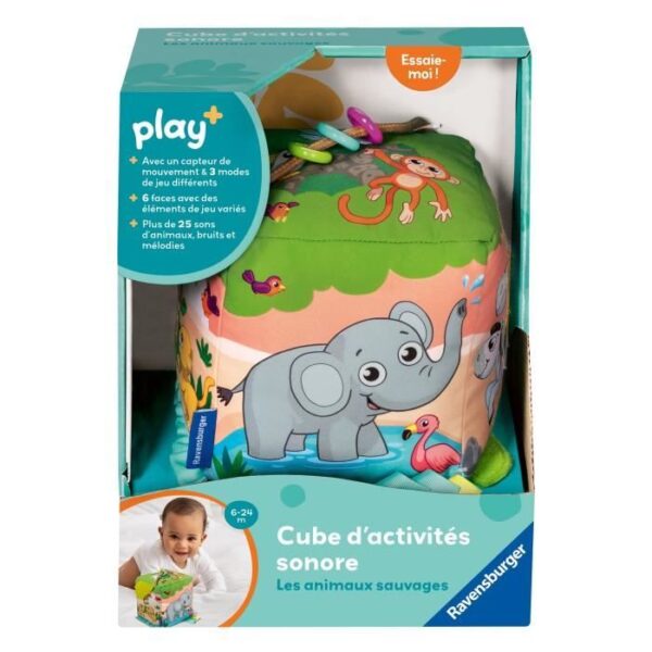 Ravensburger play+, Cube d'activités sonore - Les animaux sauvages , 0-12 mois, Premier âge, bébé