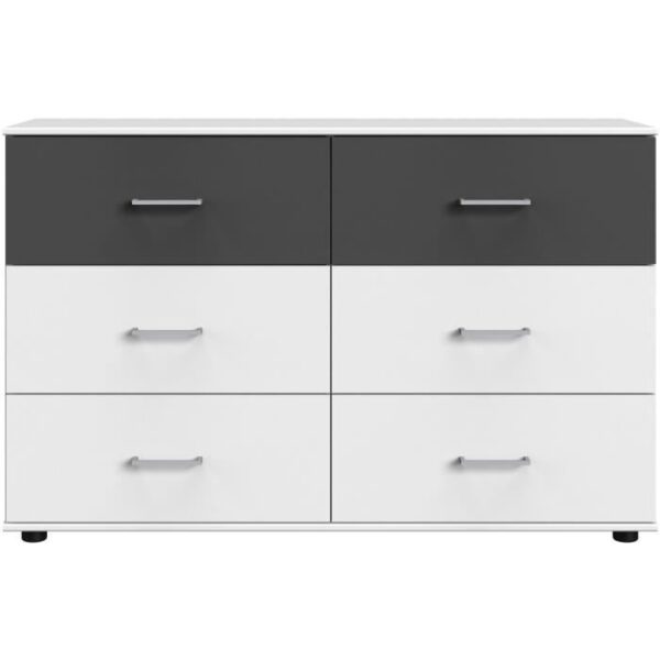 Commode RHODES - 6 tiroirs - Décor Blanc et gris - L130 x P41 x H83 cm