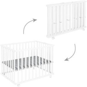 Parc bébé pliable - ROBA - LITTLE STARS - 75 x 100 cm - Réglable en hauteur - 4 Roues freinées - Bois Laqué Blanc - Motif Étoile