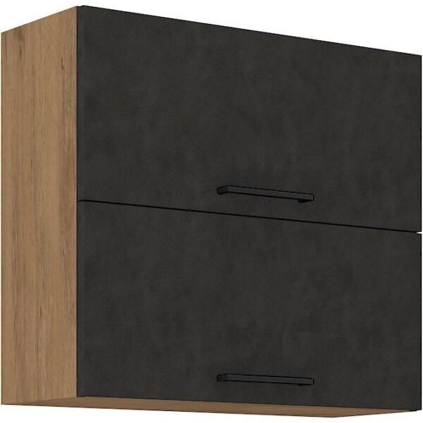 Meuble haut ROCK - Mélaminé décor chene lancelot et gris matera - 2 portes - L80 x H72 cm