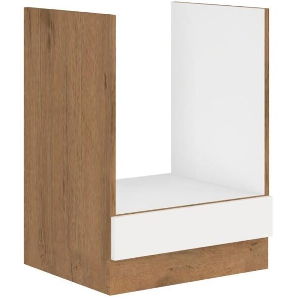 ROCK - Meuble bas four - Mélaminé chene Lancelot et Blanc brillant - 60 cm - Plan de travail non inclus