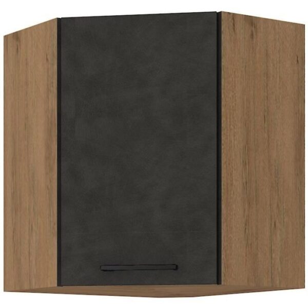 Meuble haut d'angle ROCK - Mélaminé décor chene lancelot et gris matera - 1 porte - L58 x H72 cm