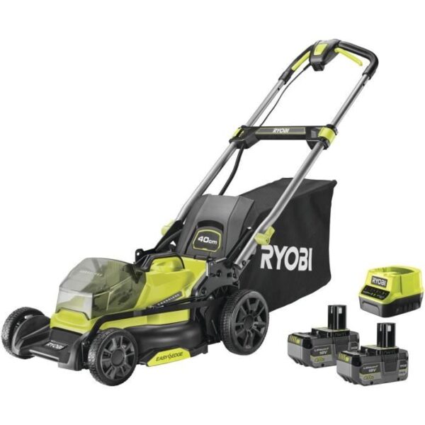 RYOBI - Tondeuse poussée 18V Brushless - Ø coupe 40 cm - ramassage et mulching  - 2 batteries 18V 4,0 Ah & chargeur - RY18LMX40C-240