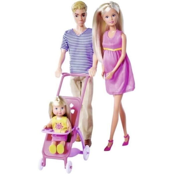 Steffi enceinte poupée 29 cm , avec Kevin 30 cm  Evi 12 cm dans sa poussette 105733673 Simba Toys