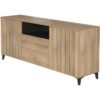 Buffet LINEAS - Mélaminé chene - 2 portes + 2 tiroirs + 1 niche - L180 x P44 x H75 cm