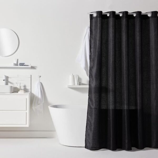 Rideau de douche gauffré - Black - Polyester - 180 x 200 cm - 12 crochets - UTILITY - TODAY