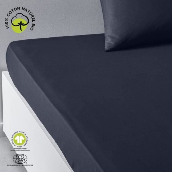 Drap housse - TODAY - 180 x 200 cm + 30 cm - Coton - Organic Navy