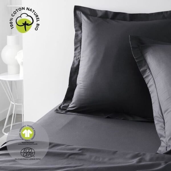 Taie d'oreiller - TODAY - 63 x 63 cm - Coton bio - Certifié oeko-Tex - Volant 5 cm