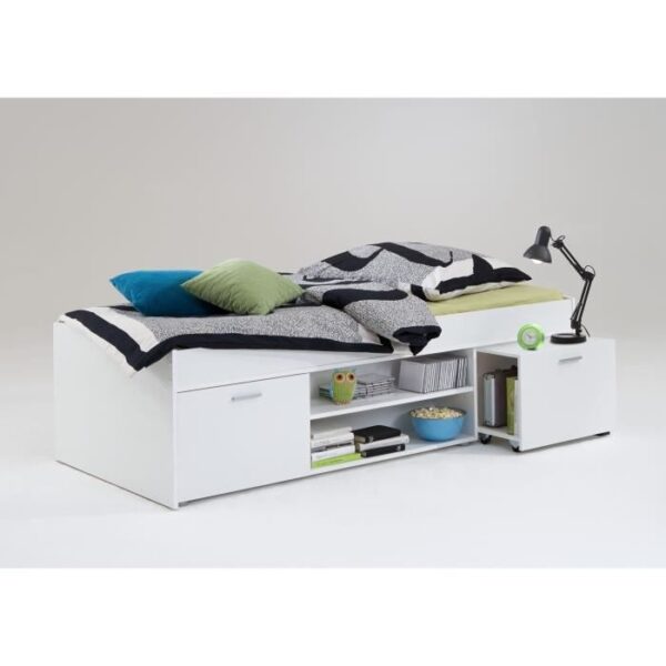 Lit combiné junior - Décor blanc - L203,5 x H58,5 x P95,5 cm - Fabriqué en Allemagne
