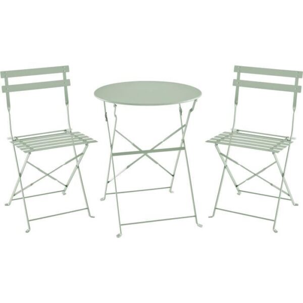 Set bistrot 2 personnes - Table ronde 60 cm avec 2 chaises - Acier  thermolaqué - Vert